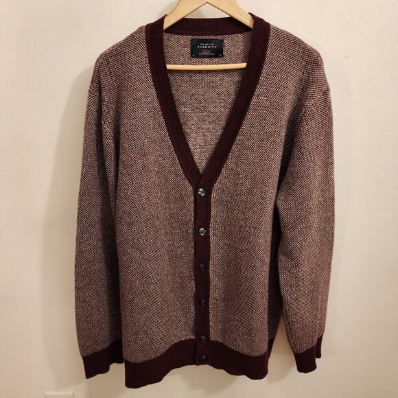 Charles Tyrwhitt Merino Wool Cardigan Sweater Men XL Maroon Grandpacore Academia